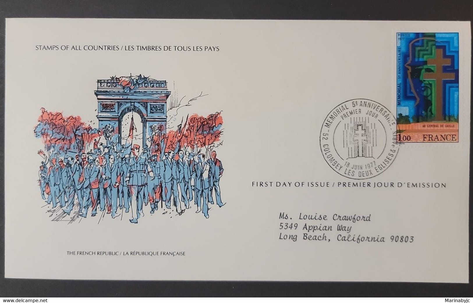 SP) 1977 FRANCE, STAMPS OF ALL COUNTRIES FDC, 5TH ANNIVERSARY GENERAL GAULLE, MONUMENTS, MILITARY, XF - Autres & Non Classés