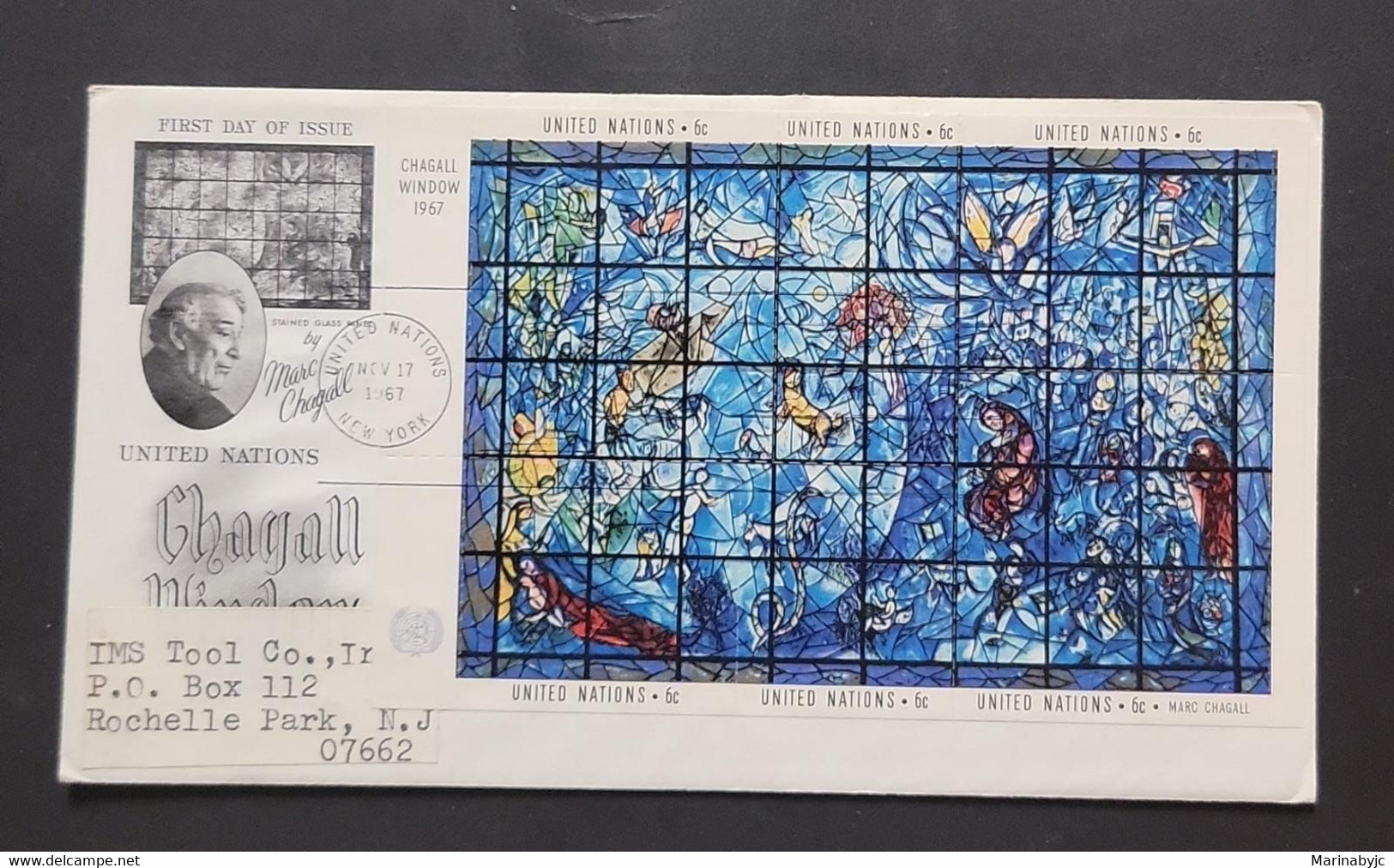 SP) 1967 UNITED NATIONS, CHAGALL WINDOW FDC, STAINED GLASS, NEW YORK CANCELLATION, MINISHEET, XF - Other & Unclassified