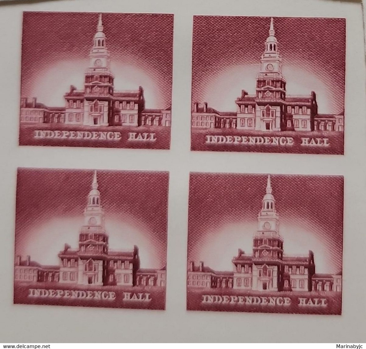 SP) 1956 UNITED STATES, INDEPENDENCE HALL, ORIGINAL ENGRAVING, BLOCK OF 4 IMPERFORATE, MNH - Altri & Non Classificati