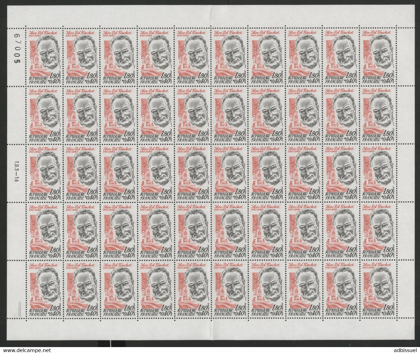 N° 2282 1,80 Fr + 0,40 Fr M. P. FOUCHET Feuille De 50 Ex. Vendue à La Valeur Faciale. ** MNH - Ganze Bögen