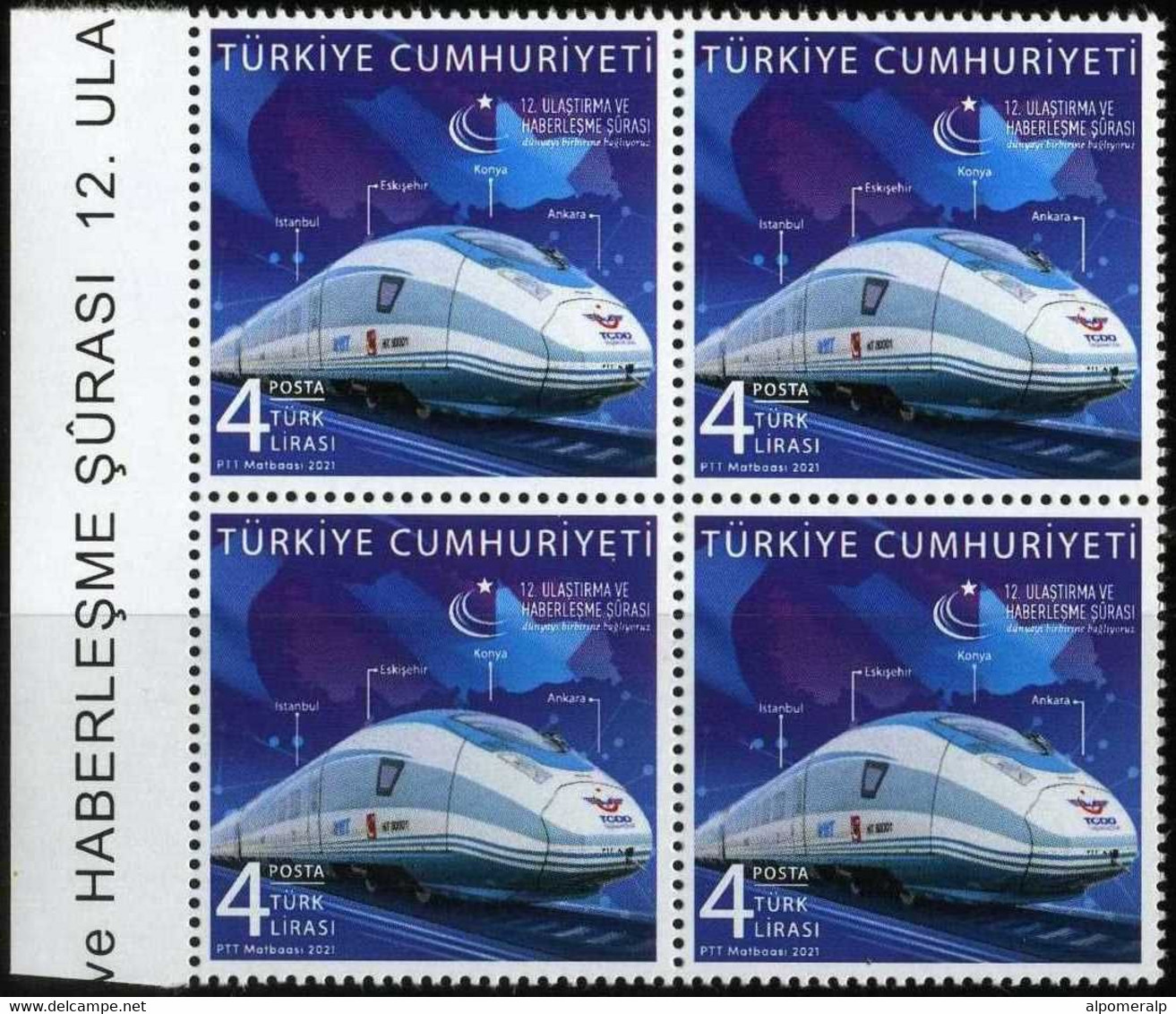 Türkiye 2021 Mi 4668-4671 MNH Transport And Communication Forum | Railway, Bridge, Aviation, Airport, Bridge, Ship, Flag - Ungebraucht