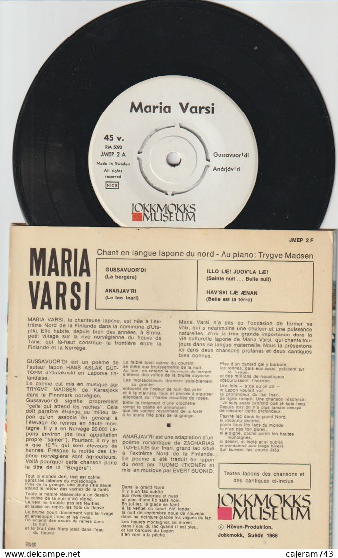 45T. MARIA VARSI. Chant En Langue Lapone Du Nord - Avec Livret Des Paroles En Lapons - Other - Dutch Music