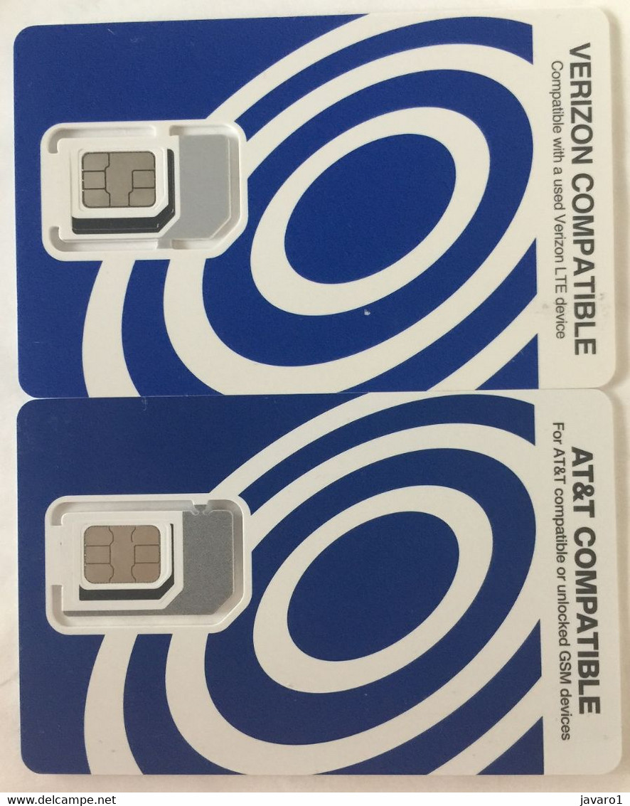 USA : 2 GSM Chip Cards :   AT&T + VERIZON  Blue Circles   MINT - Cartes à Puce