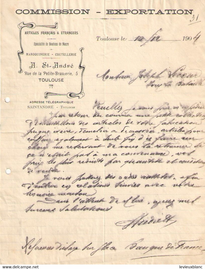 Commission-Exportation/ St-ANDRE/ Toulouse/LECOEUR/Fabricant De Peignes En Ivoire/Ivry La Bataille/Eure/1904    FACT548 - Drogisterij & Parfum