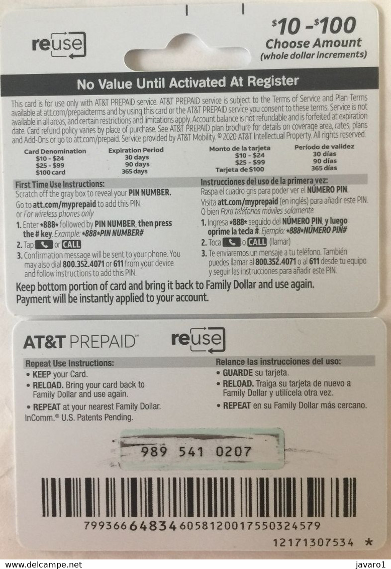 USA : AT&T Prepaid , Rechargable From 10-100$   USED - AT&T
