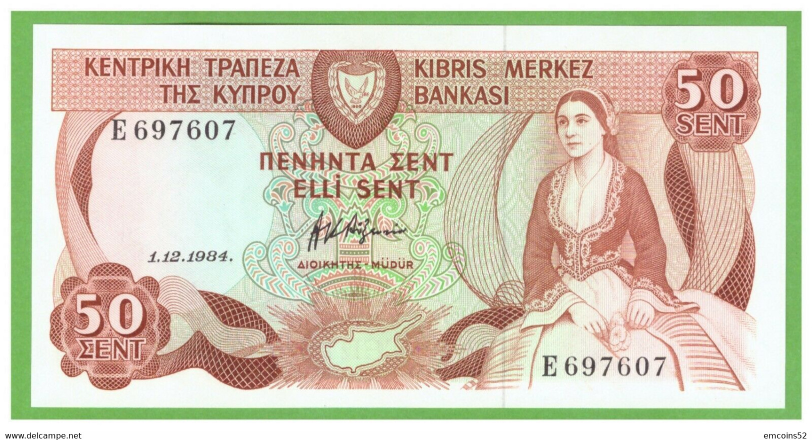 CYPRUS 50 CENTS 1984  P-49a2 UNC - Zypern