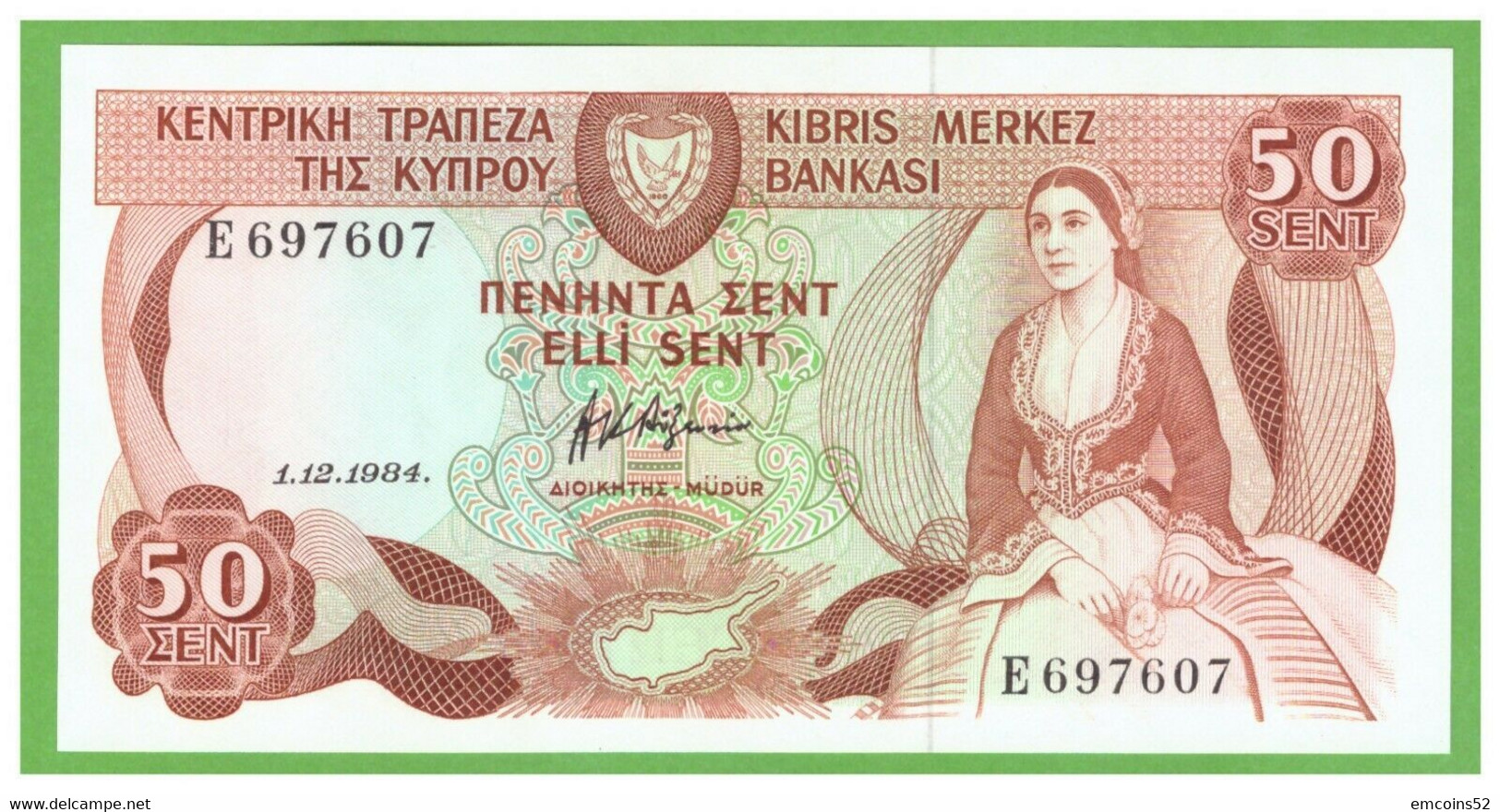 CYPRUS 50 CENTS 1984  P-49a2 UNC - Cyprus