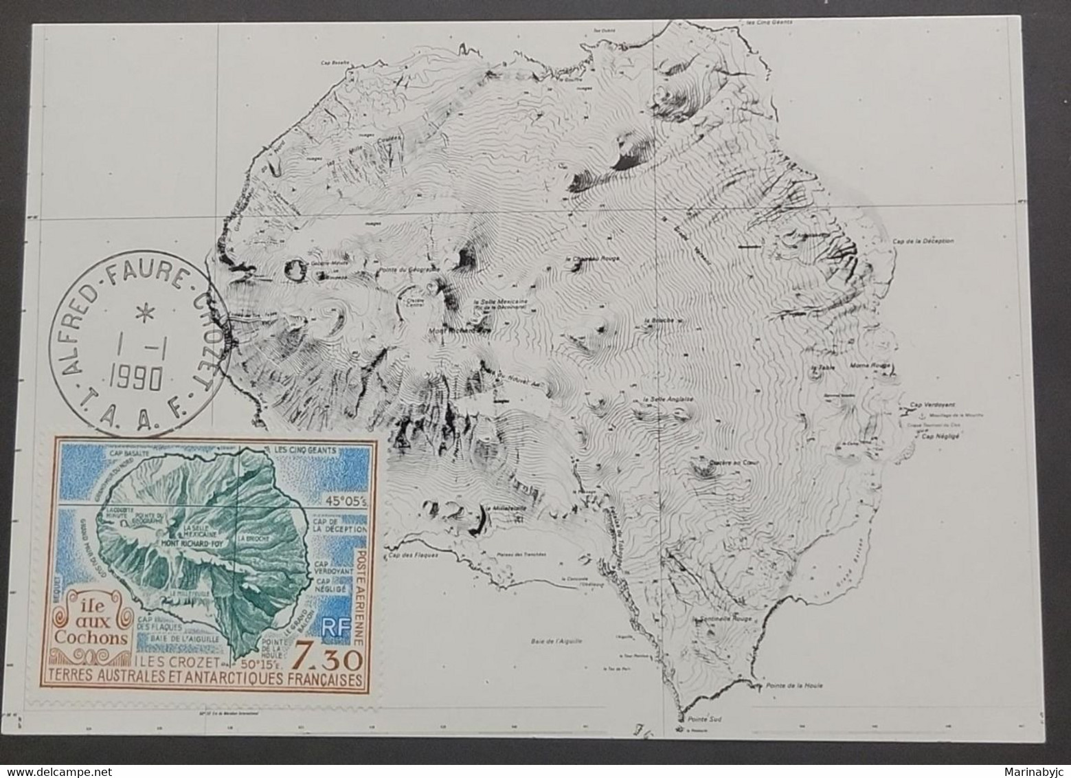 SP) 1990 FRANCE, CROZET ISLAND MAP, SOUTHERN AND ANTARCTIC TERRITORIES, MAXIMUM CARD, MNH - Andere & Zonder Classificatie