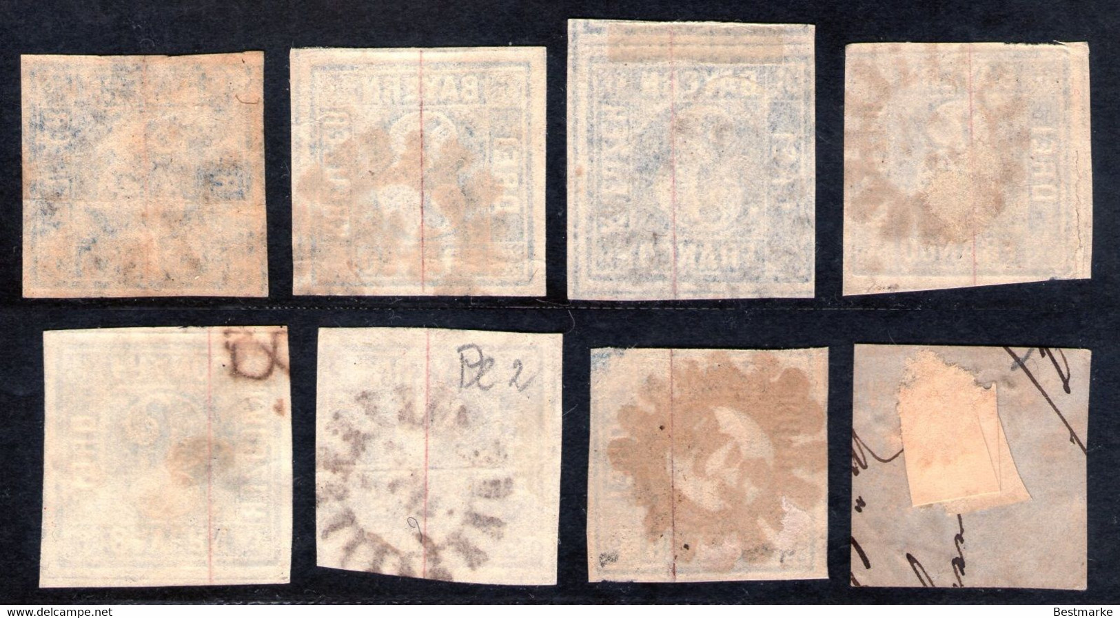 Bayern Lot 2174 - 8 Mal Nr. 2 - Stempel GMR Und OMR, Farben, Papiersorten, Breitrandige Stücke - Collections