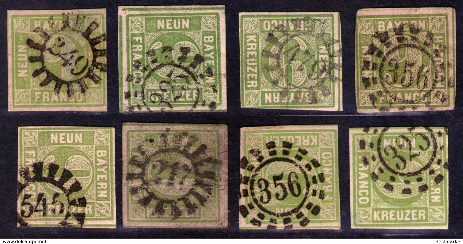 Bayern Lot 2220 - 8 Mal Nr. 5 - Stempel GMR Und OMR, Farben, Papiersorten, Breitrandige Stücke - Sammlungen