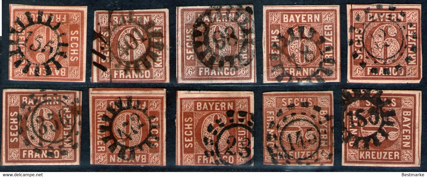 Bayern Lot 2461 - 10 Mal Nr. 4 - Stempel GMR Und OMR, Farben, Papiersorten, Breitrandige Stücke - Collections