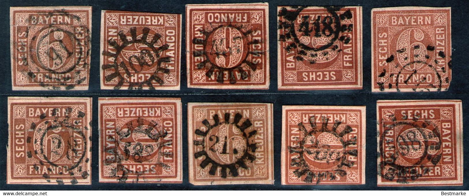 Bayern Lot 2466 - 10 Mal Nr. 4 - Stempel GMR Und OMR, Farben, Papiersorten, Breitrandige Stücke - Collections