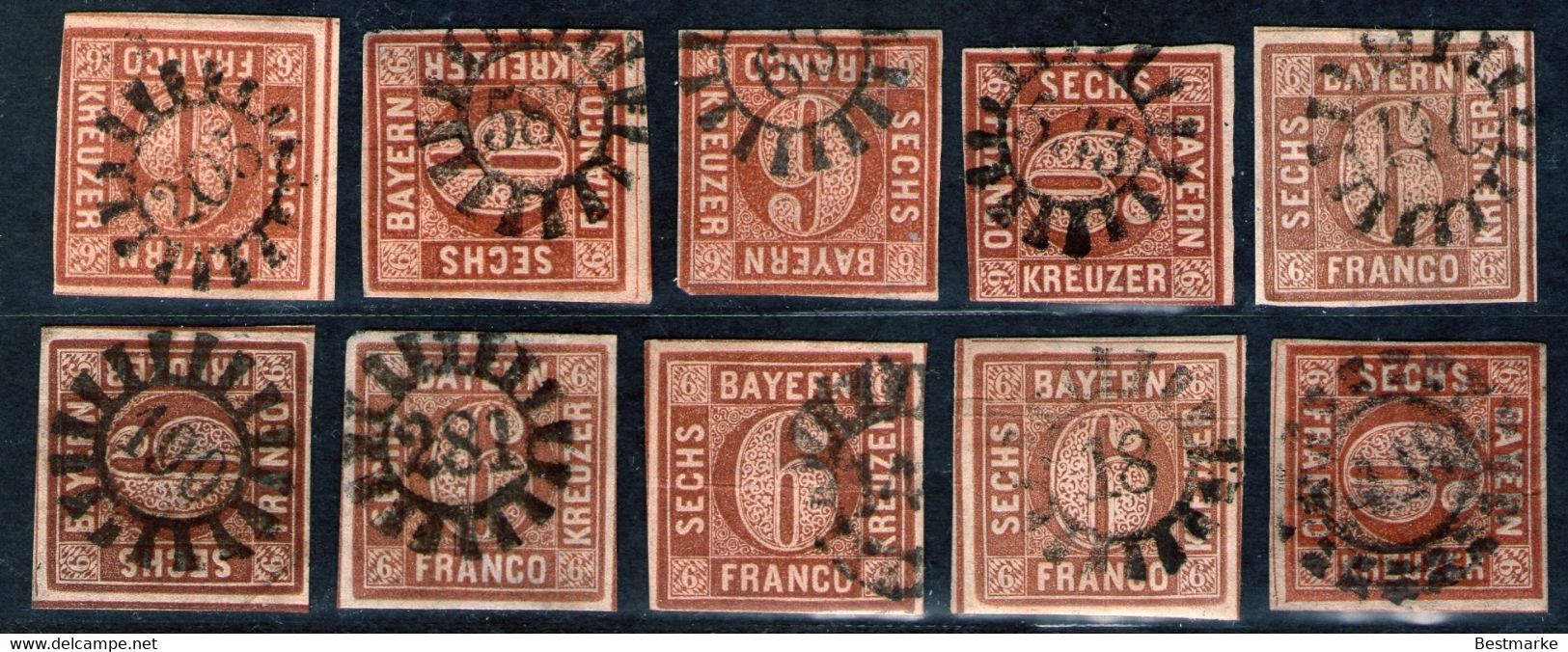 Bayern Lot 2470 - 10 Mal Nr. 4 - Stempel GMR Und OMR, Farben, Papiersorten, Breitrandige Stücke - Colecciones