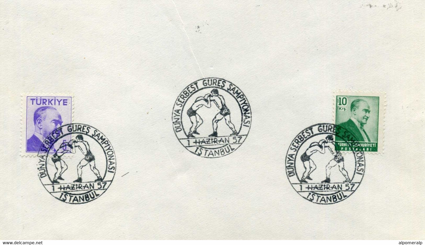 Turkey 1957 World Freestyle Wrestling Championships, Istanbul, Jun. 1 (first Day) | Special Postmark - Briefe U. Dokumente