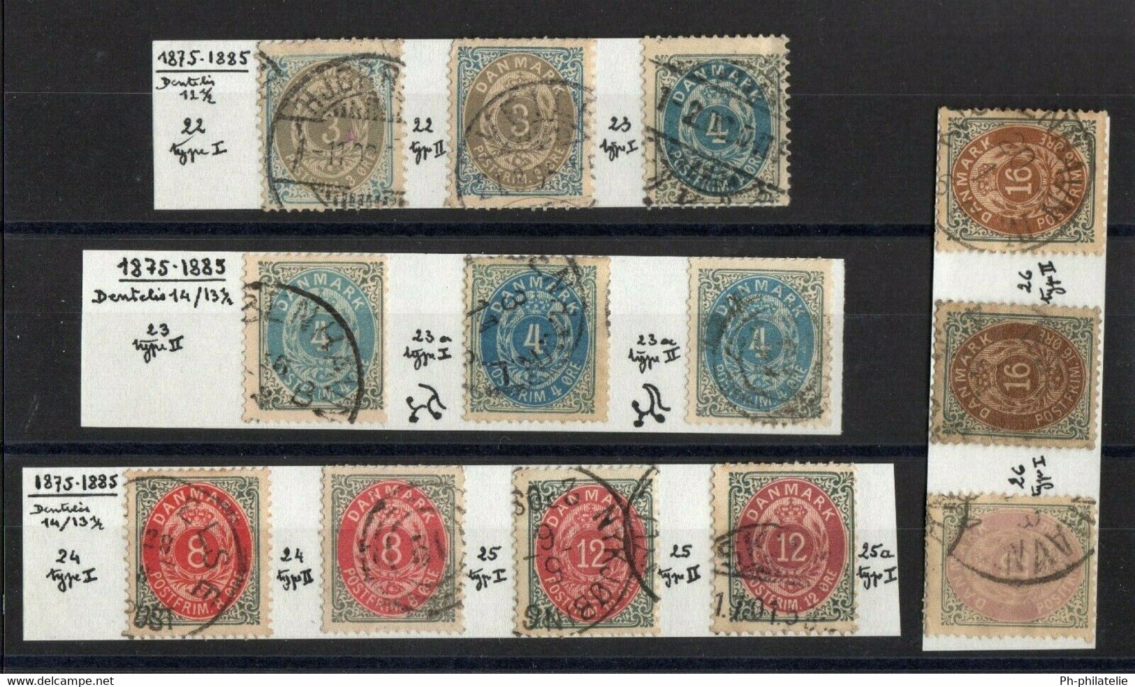 DANEMARK: SERIE DE 13 TIMBRES OBLITERES N°22/26 - Used Stamps