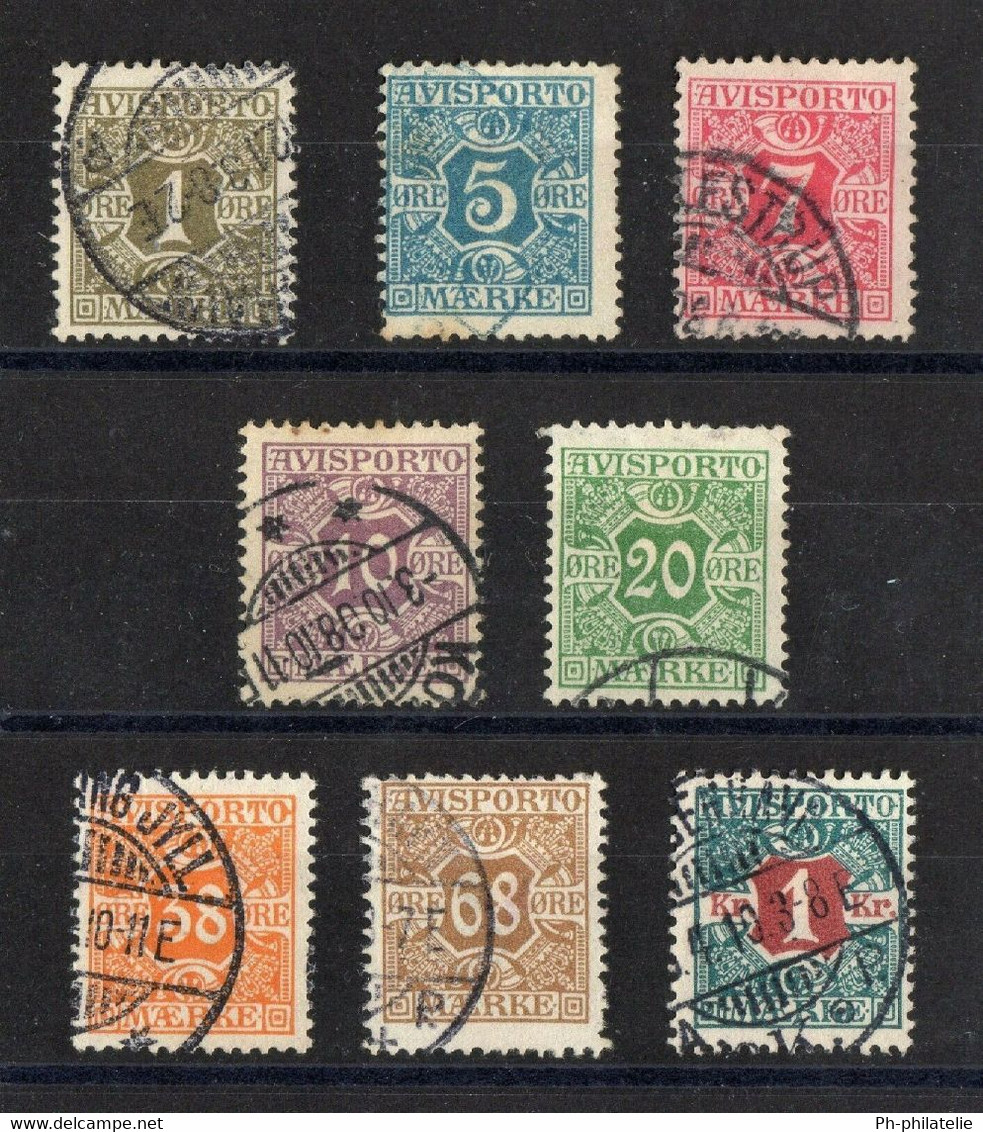 DANEMARK: SERIE DE 8 TIMBRES JOURNAUX OBLITERES N°1/8 - Used Stamps