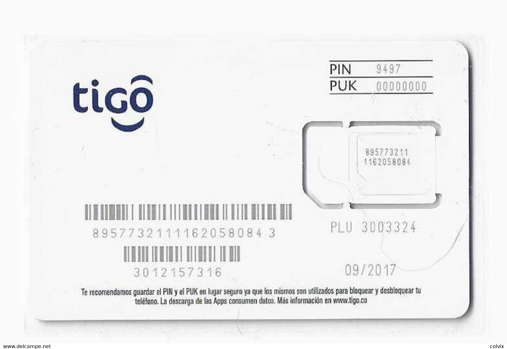 COLOMBIE CARTE GSM TIGO Verso Numeroté - Colombia