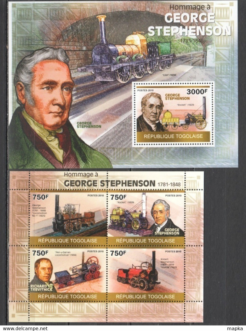 TG1294 2010 TOGO TOGOLAISE TRAINS HOMMAGE A GEORGE STEPHENSON 1KB+1BL MNH - Trains