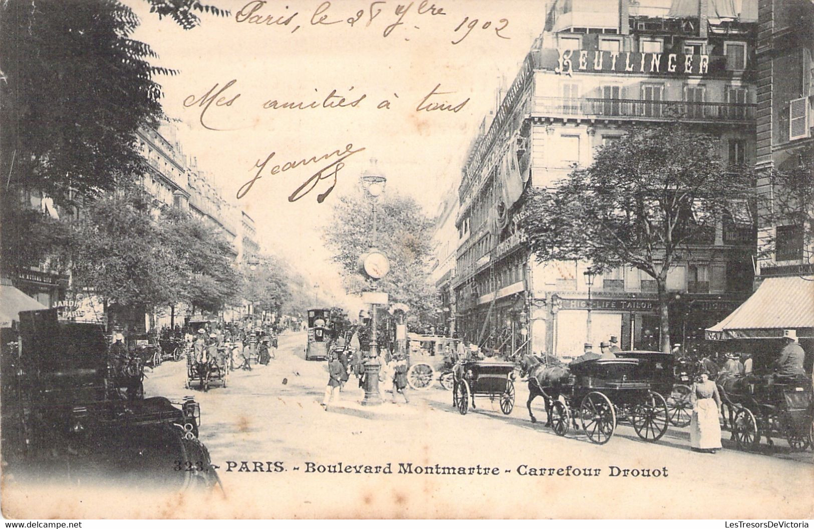 Paris -  Boulevard Montmartre  - Carrefour Drouot - Correspondance De 1902 - Dos Non Divisé - Places, Squares