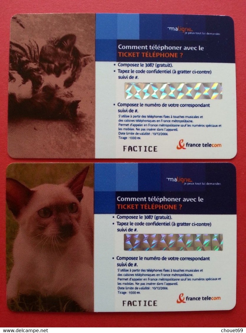 2 Tickets France Telecom Les Chats Cats 2004 - 1000ex - Factice Spécimen Non Retenu ? (CB0621 - FT