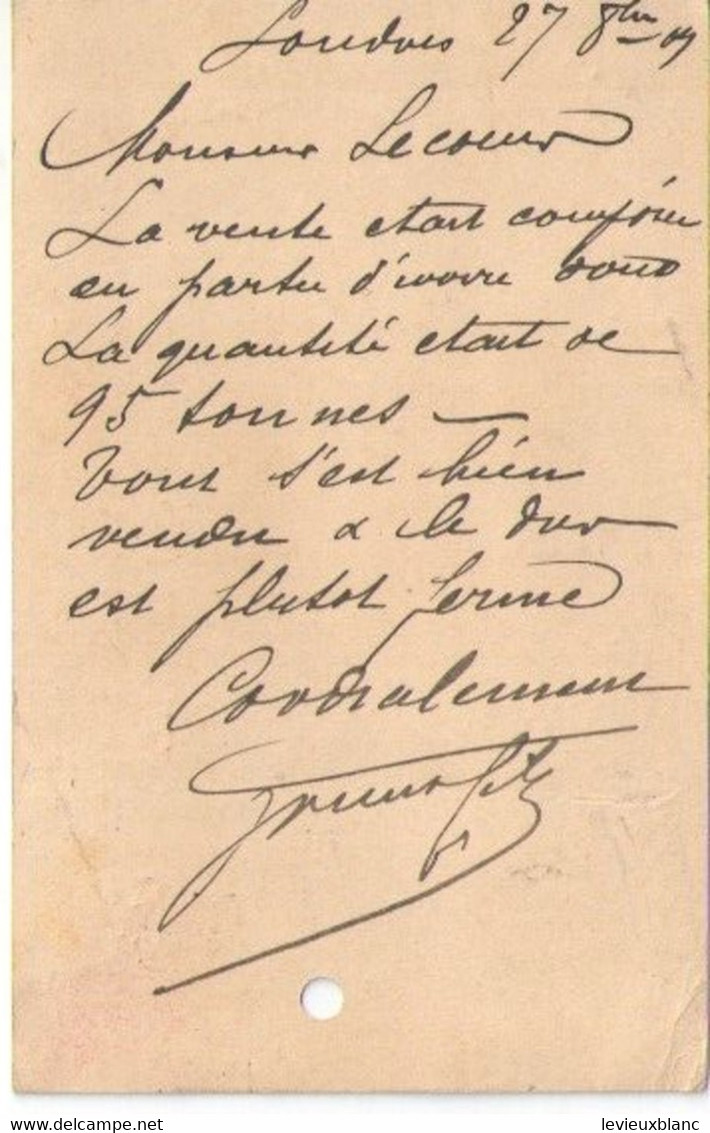 GREAT BRITAIN & IRELAND/Vente D'Ivoire/LONDON/Joseph LECOEUR/Fabricant Peignes Ivoire/Ivry La Bataille/Eure/1909 FACT551 - Royaume-Uni