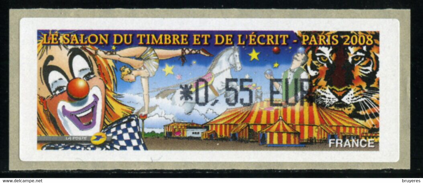 LISA 1 De 2008 " *0,55 EUR - LE SALON DU TIMBRE ET DE L'ECRIT - PARIS 2008 - Illustration : LE CIRQUE" - 1999-2009 Illustrated Franking Labels