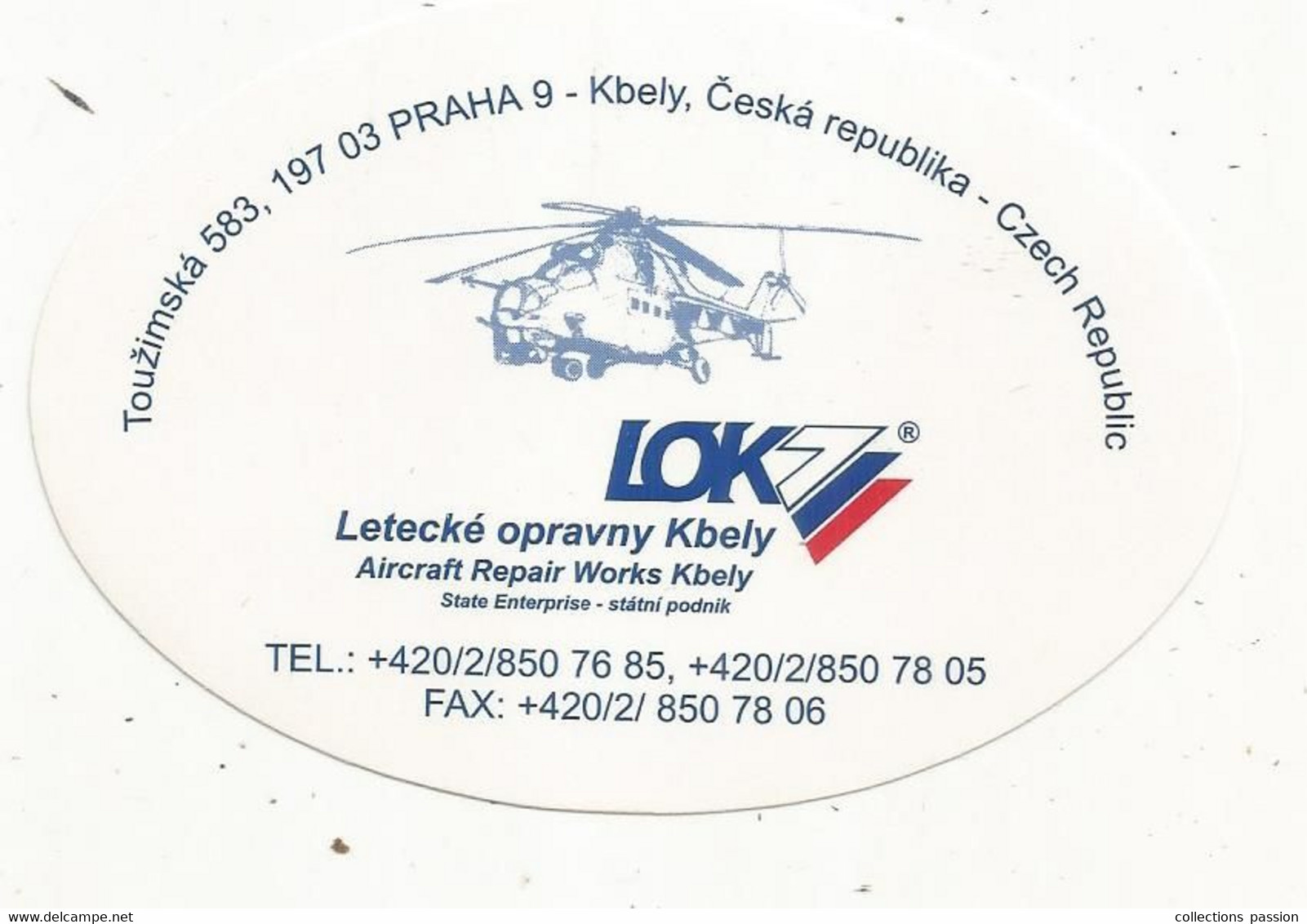 Autocollant , HELICOPTERE , Aviation , LOK, Letecké Opravny Kbely , Aircraft Repair Works Kbely ,Czech Republic , PRAHA - Aufkleber