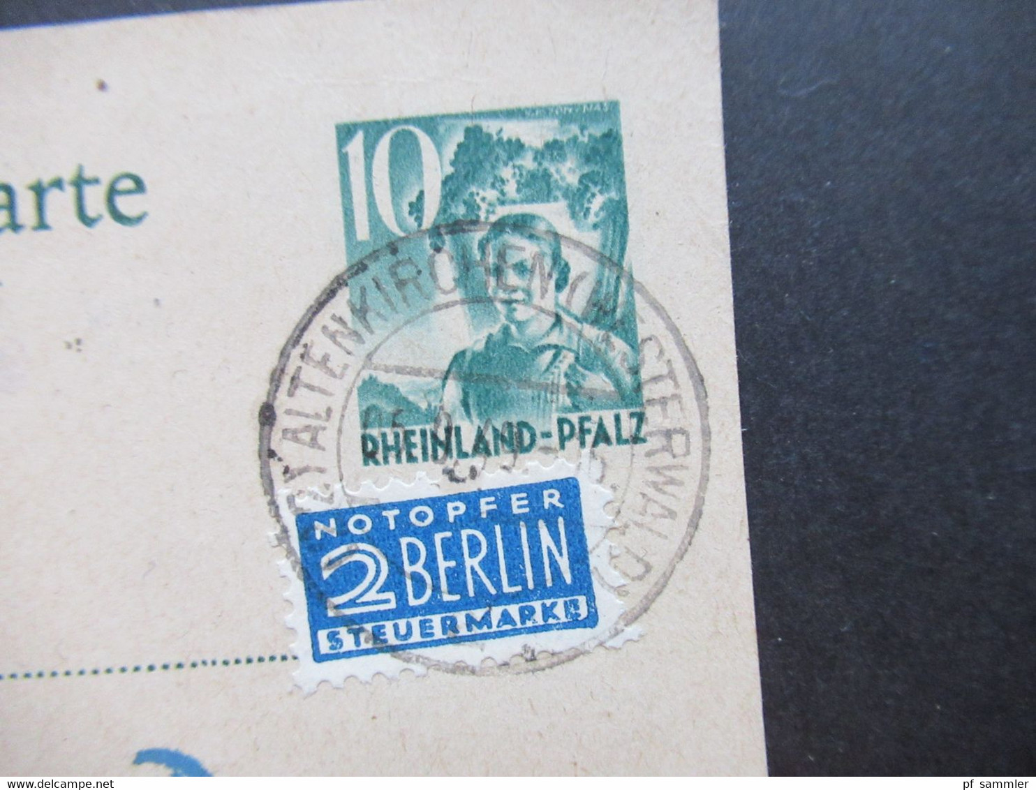 Französische Zone Rheinland Pfalz 4.9.1949 GA P2 Mit Notopfer Und L2 Landpoststempel / Tagesstempel Altenkirchen - Rheinland-Pfalz