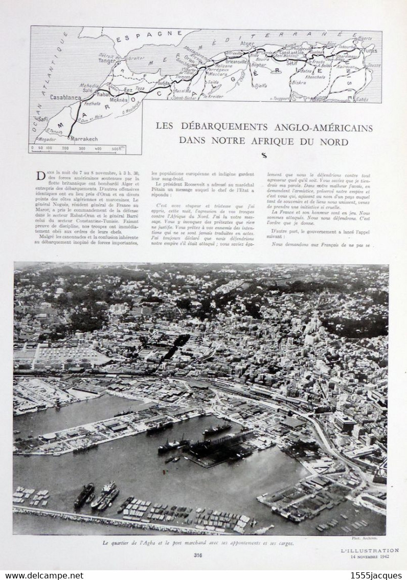 L'ILLUSTRATION N° 5201 14-11-1942 AMIRAL DARLAN AGHA ALGER ORAN CASABLANCA CUIRASSIER NORMANDIE MASSILLON BEAUREGARD - L'Illustration