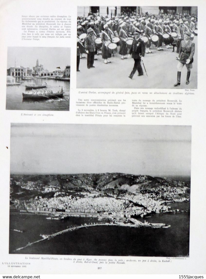 L'ILLUSTRATION N° 5201 14-11-1942 AMIRAL DARLAN AGHA ALGER ORAN CASABLANCA CUIRASSIER NORMANDIE MASSILLON BEAUREGARD - L'Illustration