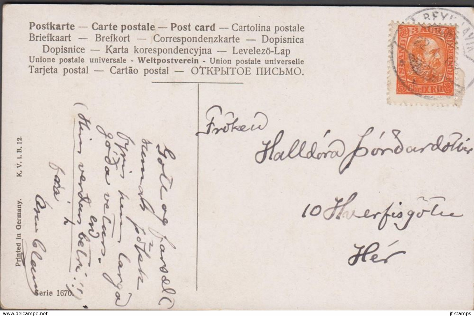 1902. King Christian IX. 3 Aur Orange On Post Card Locally In REYKJAVK 22.4.09.  (Michel 35) - JF514594 - Lettres & Documents