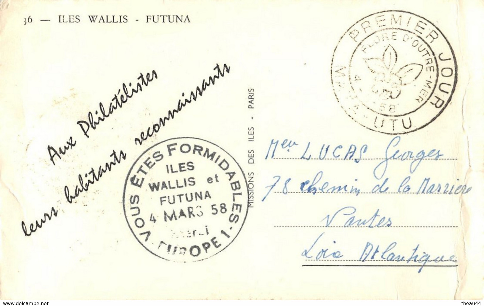 ¤¤   -   ILES WALLIS Et FUTUNA   -   Carte 1er Jour Du 4 Mars 1958   -  Oblitération      -    ¤¤ - Wallis Et Futuna