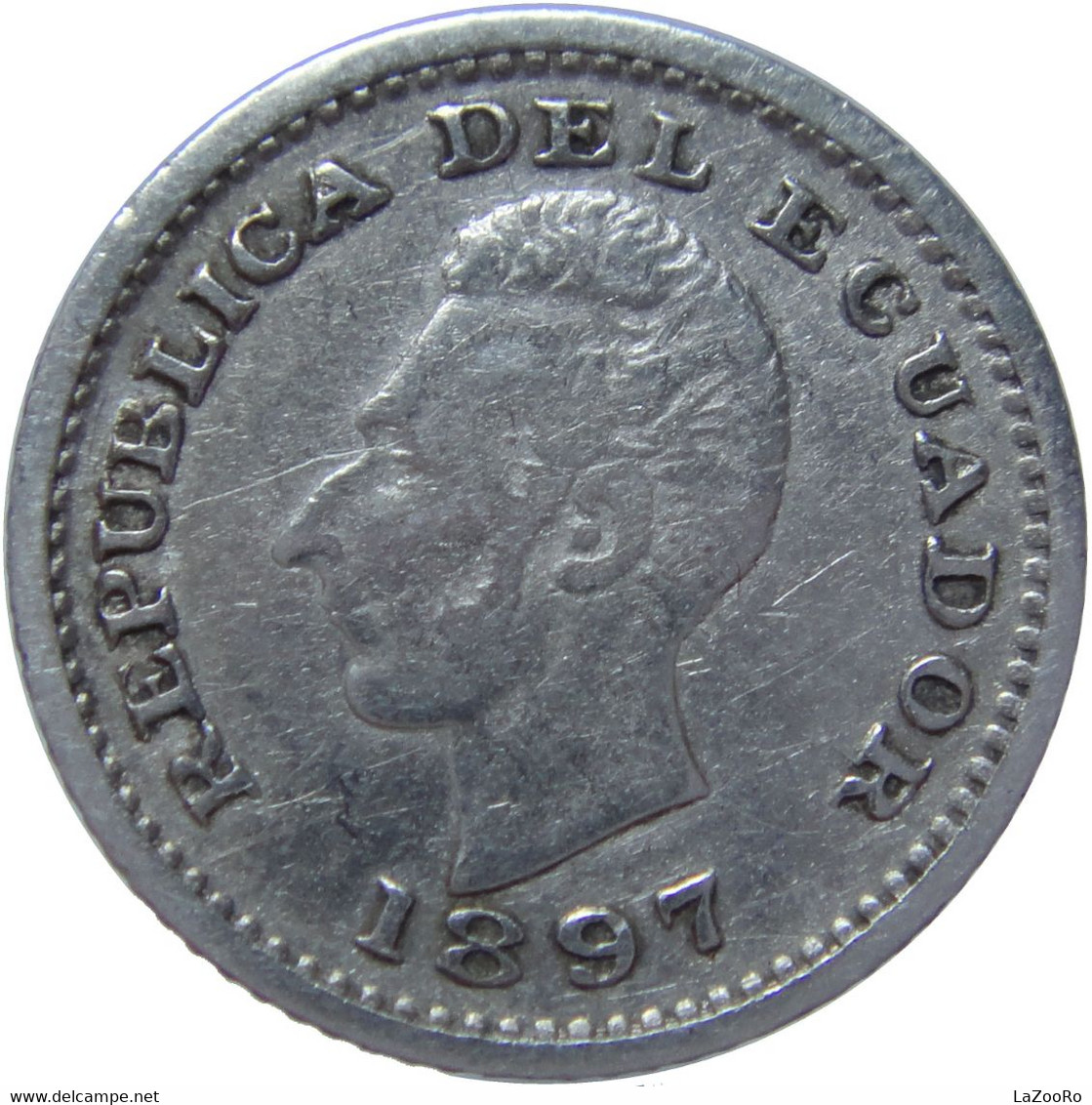 LaZooRo: Ecuador 1/2 Decimo 1897 XF D On E Errors - Silver - Ecuador