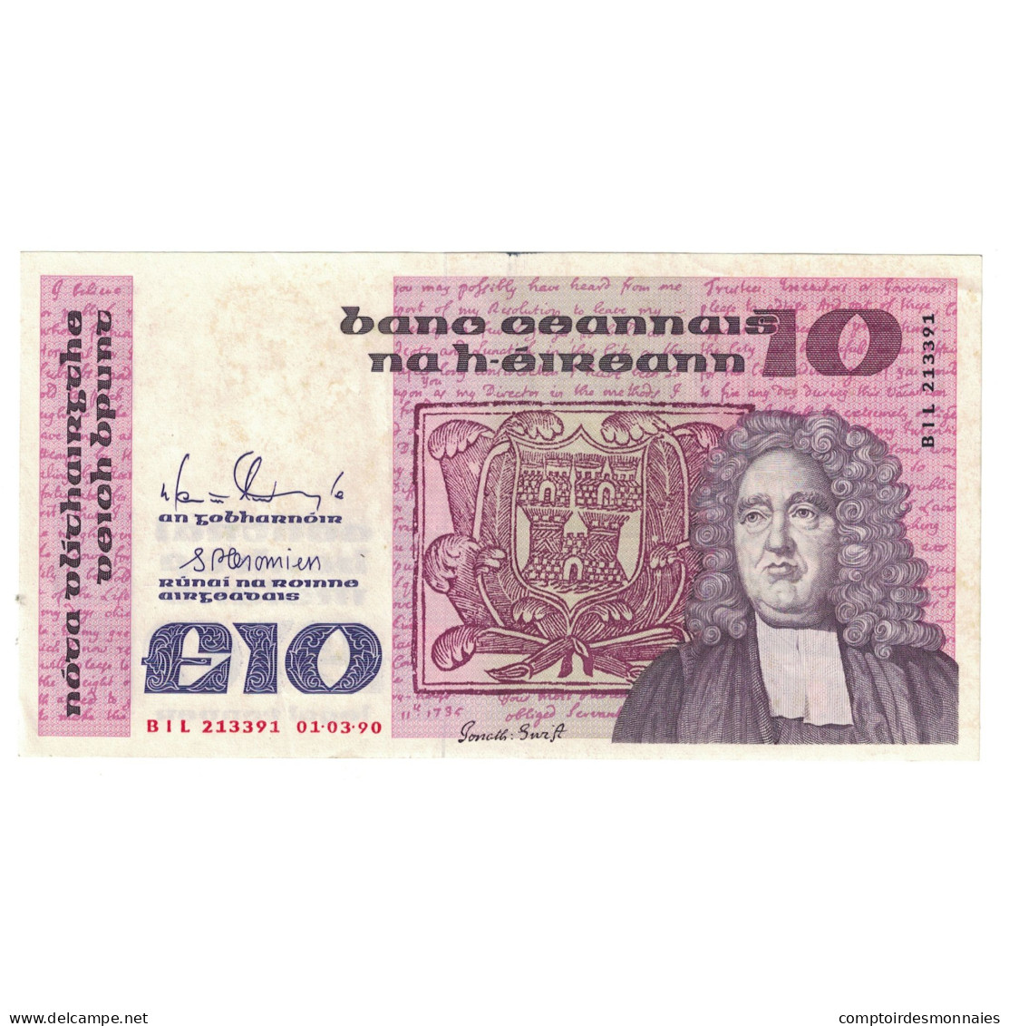 Billet, Ireland - Republic, 10 Pounds, 1990, 1990-03-01, KM:72a, TTB - Ierland