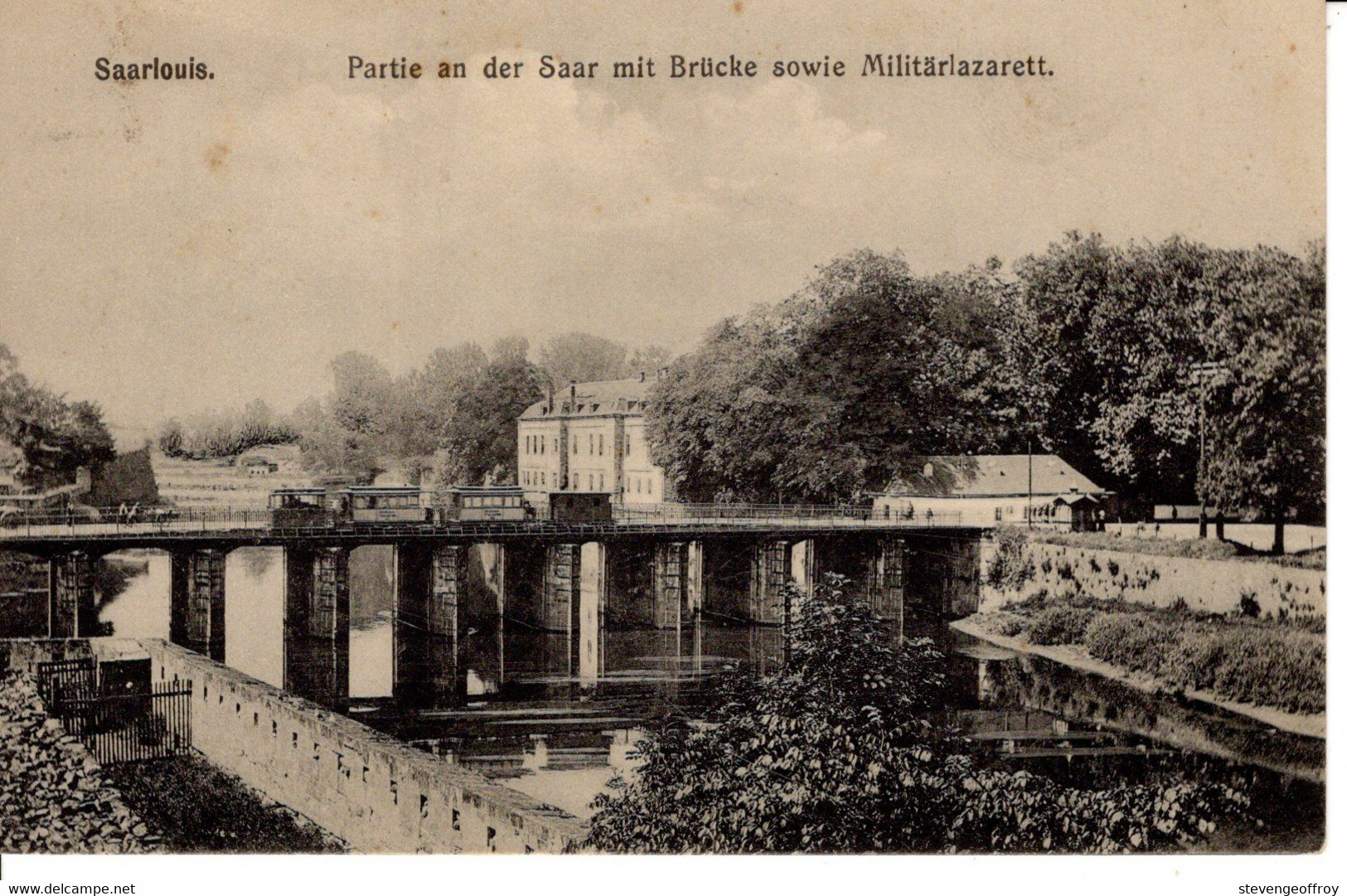 Allemagne Sarre Kreis Saarlouis Sarrelouis CPA Partie An Der Mit Brucke Sowie Militarlazarett Pont 1919 Delacroix - Kreis Saarlouis