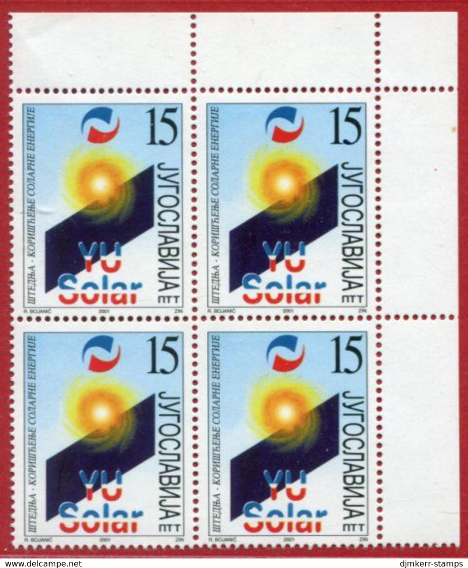 YUGOSLAVIA 2001 Solar Energy Block Of 4 MNH / **.  Michel 3039 - Nuovi