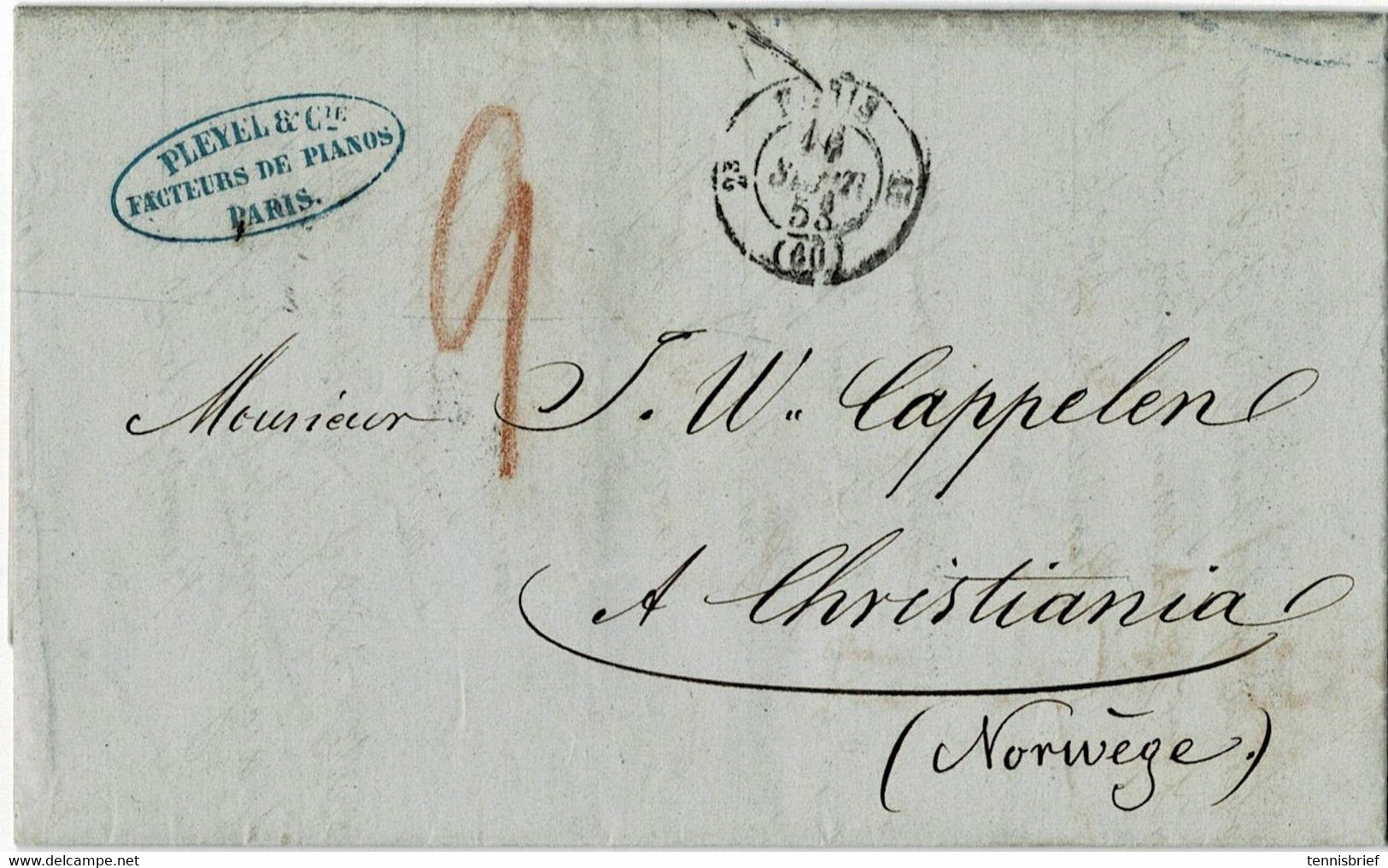 1853, " PARIS " Complete Cover To Norway , #a6587 - ...-1855 Prephilately