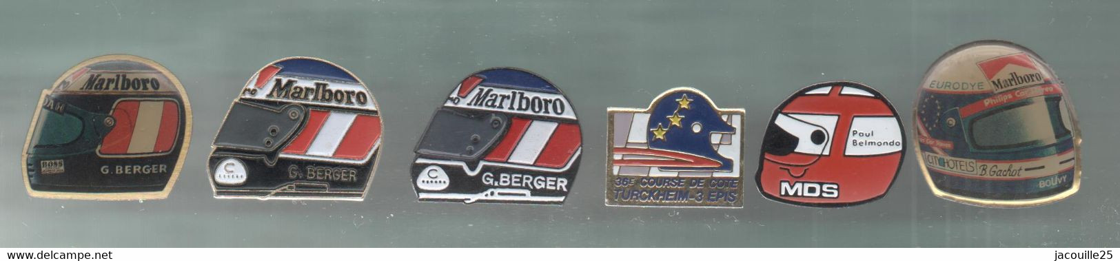 PINS PIN'S CASQUE 1004 AUTO F1 BERGER MARLBORO BOSS  AUTRICHE MPD BELMONDO TURCKHEIM GACHOT LOT 6 PINS TOUS DIFFERENTS - Automobile - F1