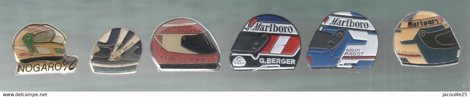 PINS PIN'S CASQUE 1007 AUTO F1 ALAIN PROST NOGARO GERGER BRANA CARSTEREO  MARLBORO  LOT 6 PINS TOUS DIFFERENTS - Automobile - F1