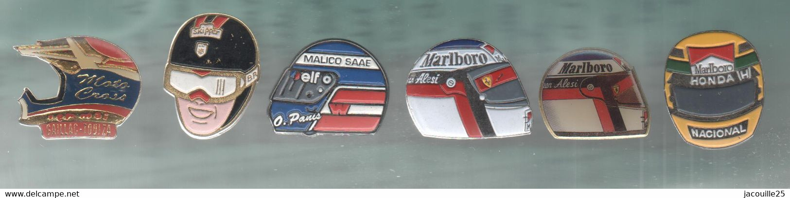 PINS PIN'S CASQUE 1008 AUTO F1 GAILLAC TOUIZA MOTO CROSS MALICO SAAE PANIS FERRARI  MARLBORO LOT 6 PINS TOUS DIFFERENTS - Automobilismo - F1