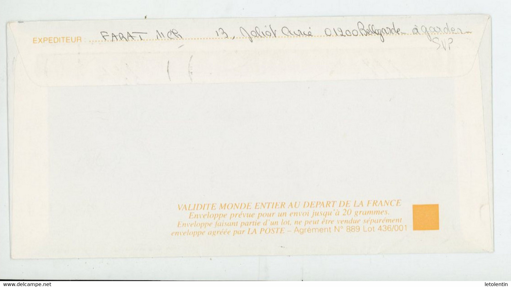 FRANCE -  ENTIER DU N° Yt 2511 SANS INDICATION DE LA VALEUR Obli. De 1996 - Bigewerkte Envelop  (voor 1995)