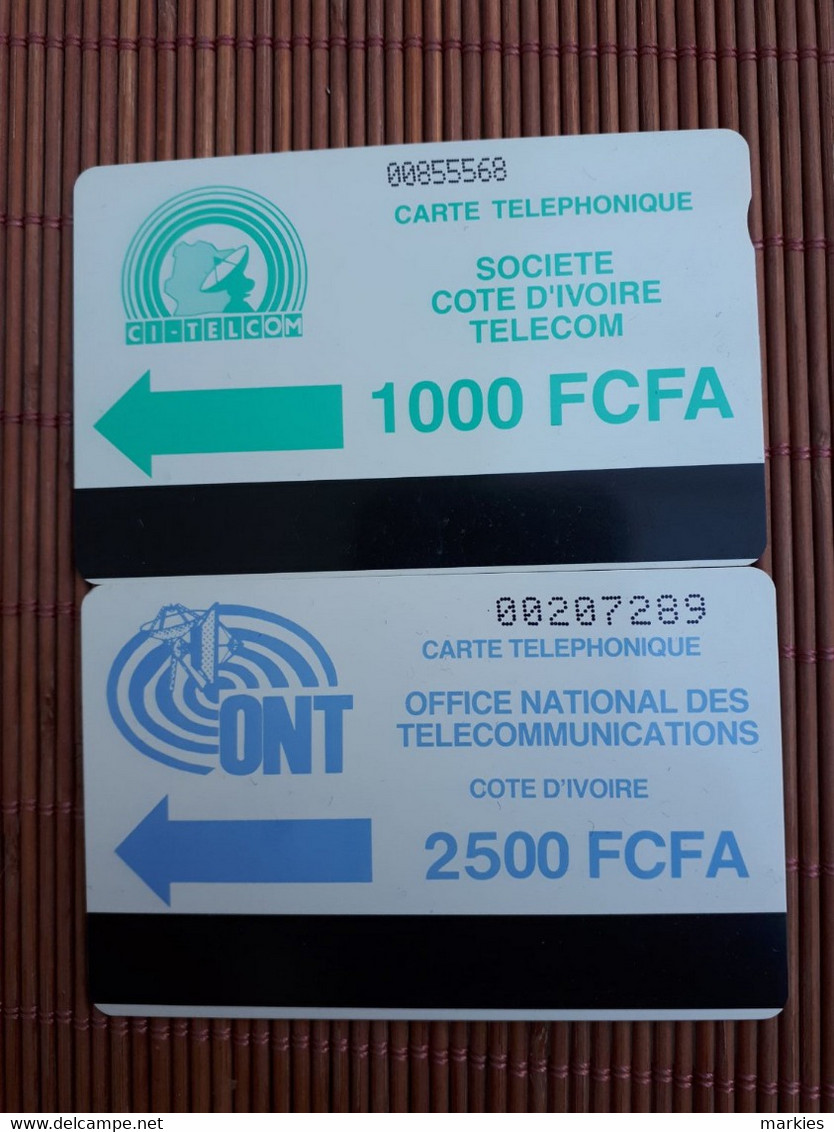 2 Phonecards 1000FCFA +2500FCFA  Used Rare ! - Costa De Marfil