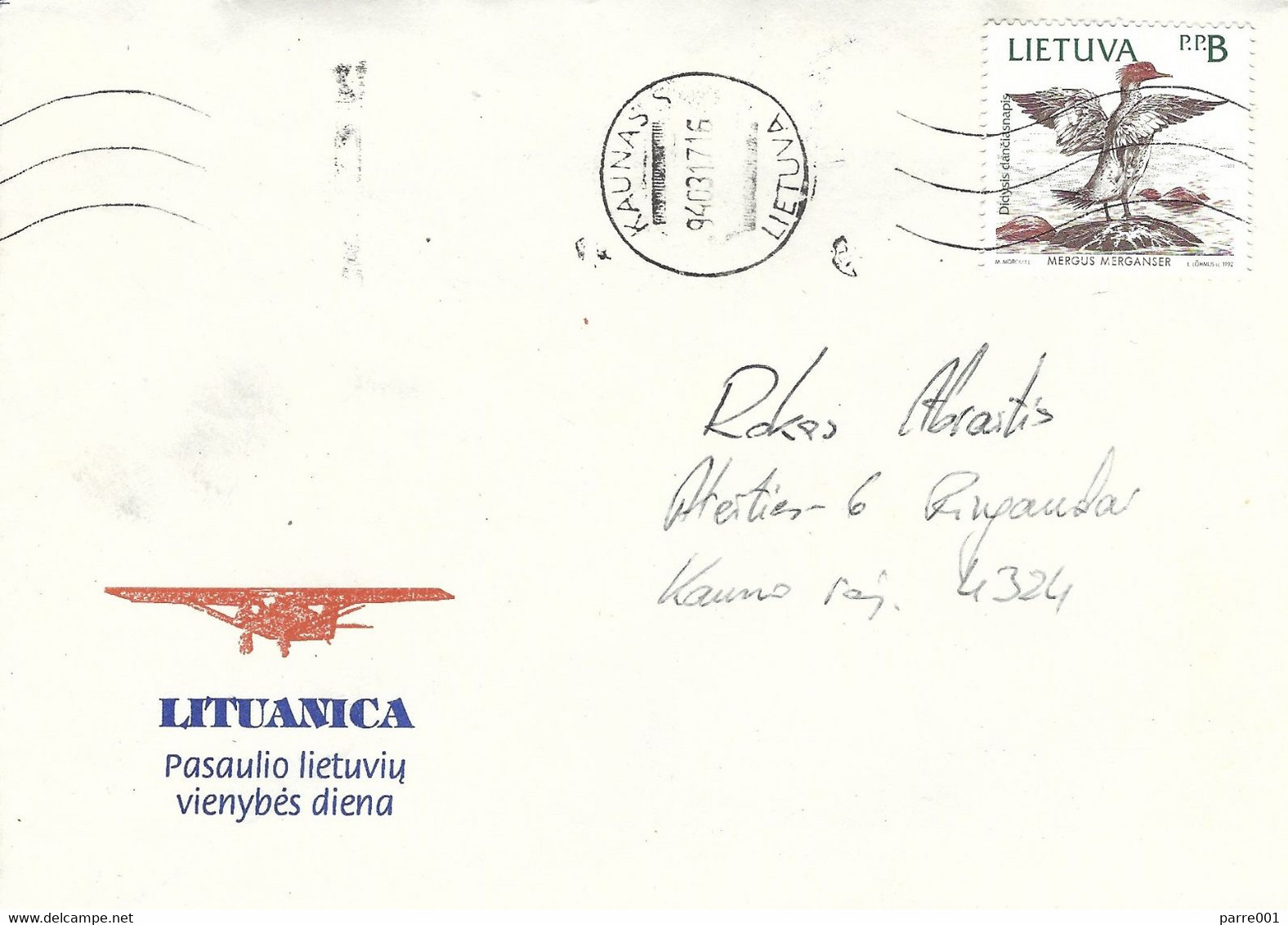 Lithuania 1994 Kaunas Goosander Mergus Merganser Duck Domestic Cover - Patos