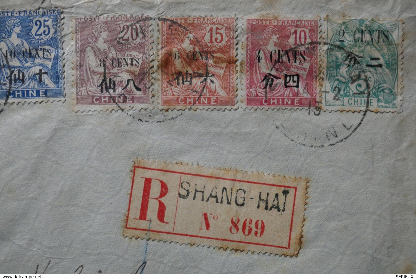 C CHINA BELLE LETTRE VERY RARE RECOM. 1913 SHANGHAI POUR MANCHESTER ENGLAND + AFFRANCHISSEMENT INTERESSANT - 1912-1949 Republic