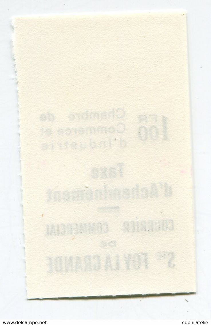 FRANCE TIMBRE DE GREVE N°29 (*) Ste FOY LA GRANDE 1.00 FR NOIR / BLANC    (numéro Catalogue Spink/Maury) - Marken