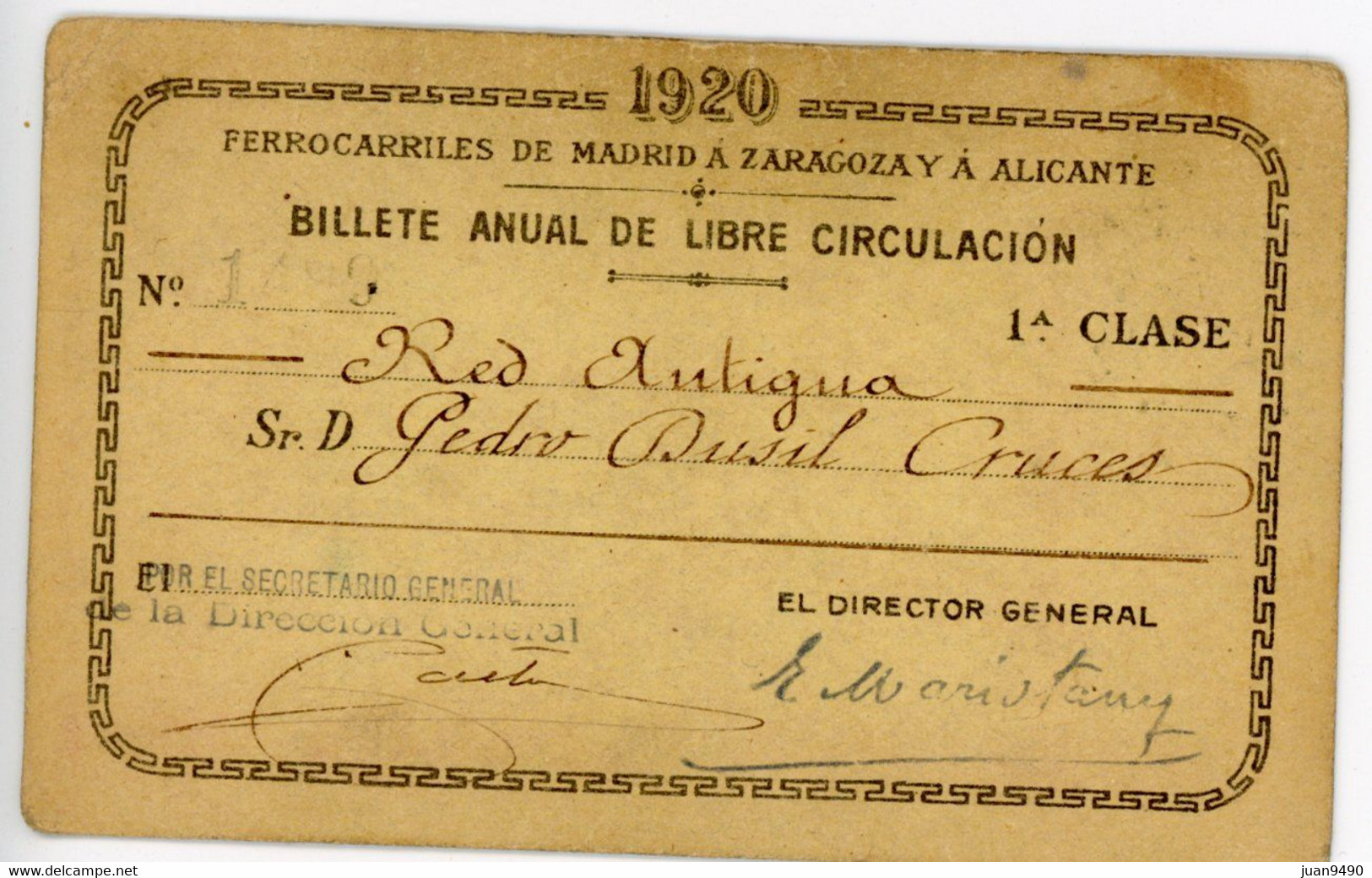 BILLETE ANUAL DE FERROCARRIL DE MADRID A ZARAGOZA Y ALICANTE // AÑO 1920 // (TCDC-S9) - Europa