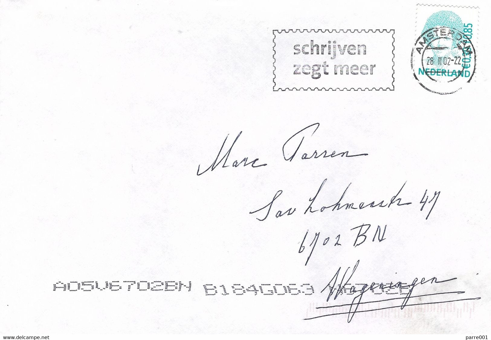 Netherlands Nederland 2002 Amsterdam Queen Beatrix Double Valuation Domestic Cover - Covers & Documents