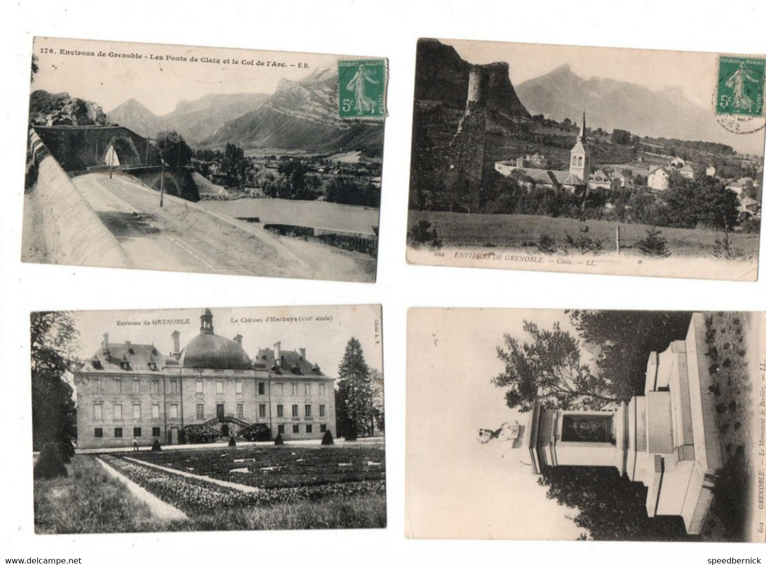 28254 Lot 4 Cpa GRENOBLE & ENVIRONS - Monument Beriliot - Claix - Ponts Claix  Col Arc - Chateau Herbeys - Grenoble