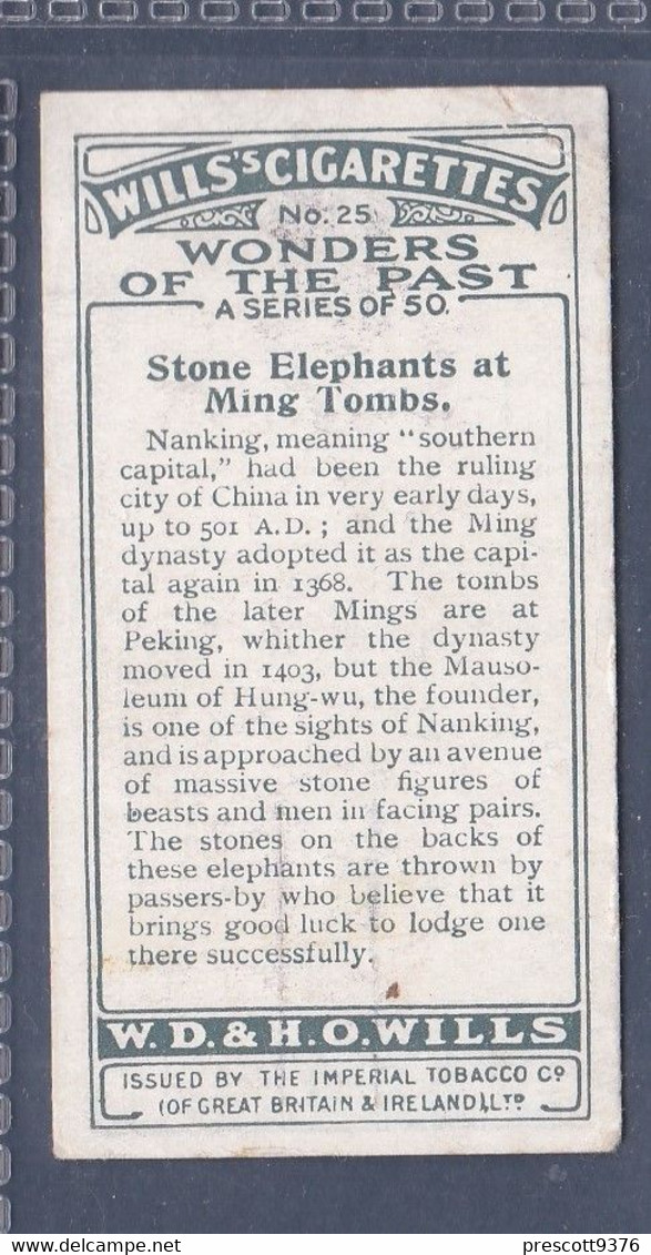 Wonders Of The Past 1926 - Original Wills Cigarette Card - 25 Stone Elephants At Ming Tomb, Nanking - Wills