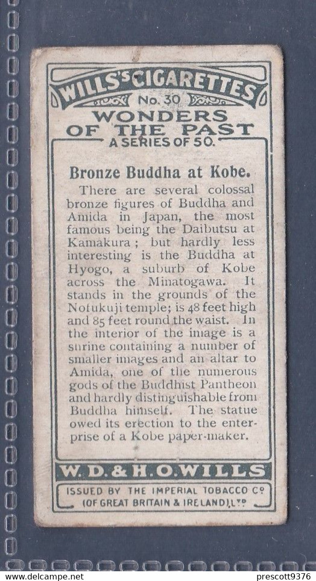 Wonders Of The Past 1926 - Original Wills Cigarette Card - 30 Bronze Buddha At Kobe - Wills